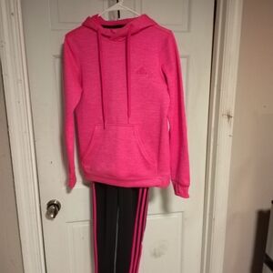 Adidas Pink Hoodie and Black Pants Set